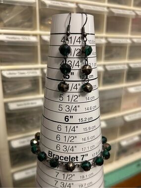 Handmade Green & Brown Crystal Looped Bracelet & Earrings Set